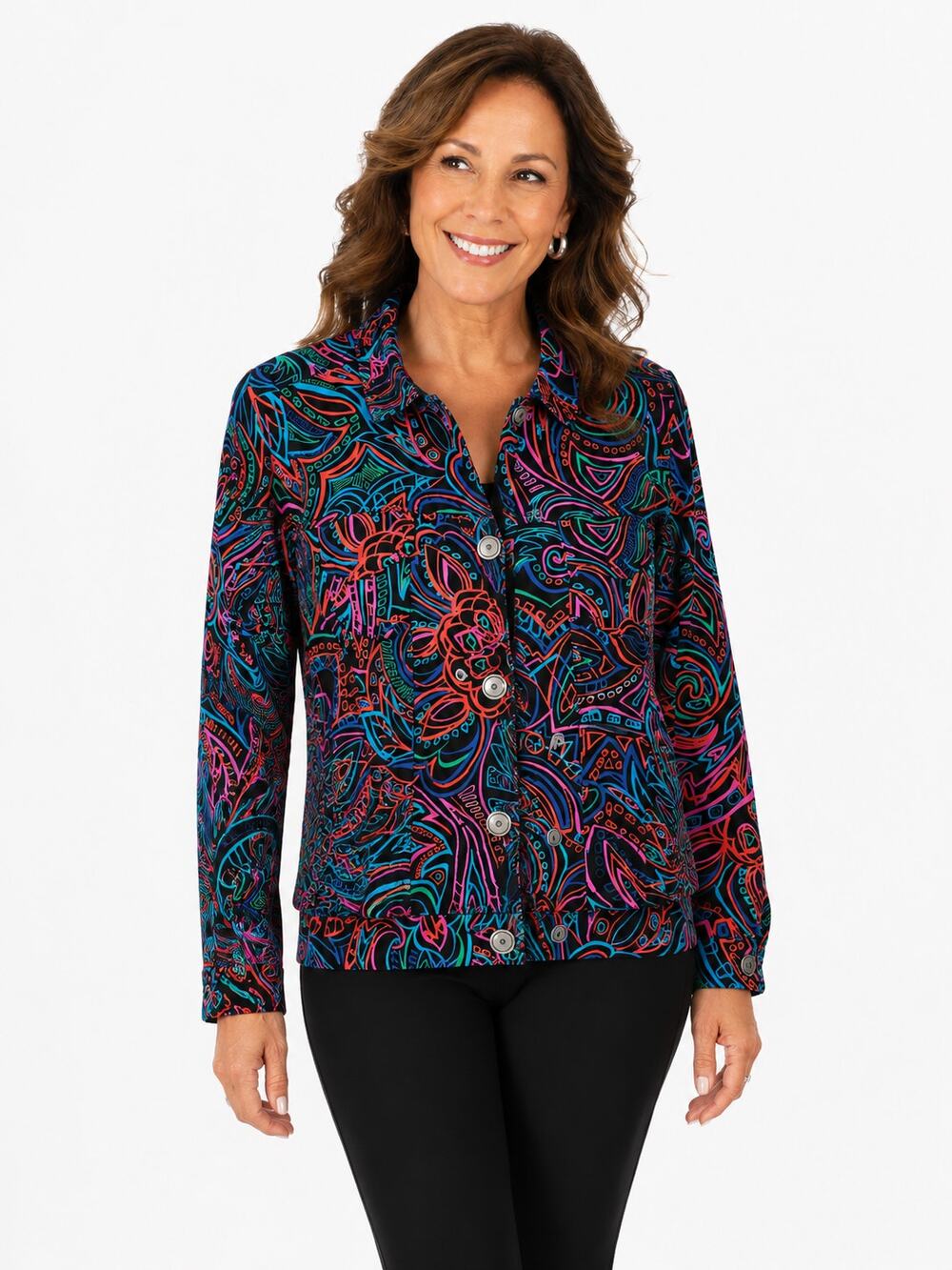 Additions by Chico's Women's Bomber Jacket Size 0 (S) Pockets Aztec Office